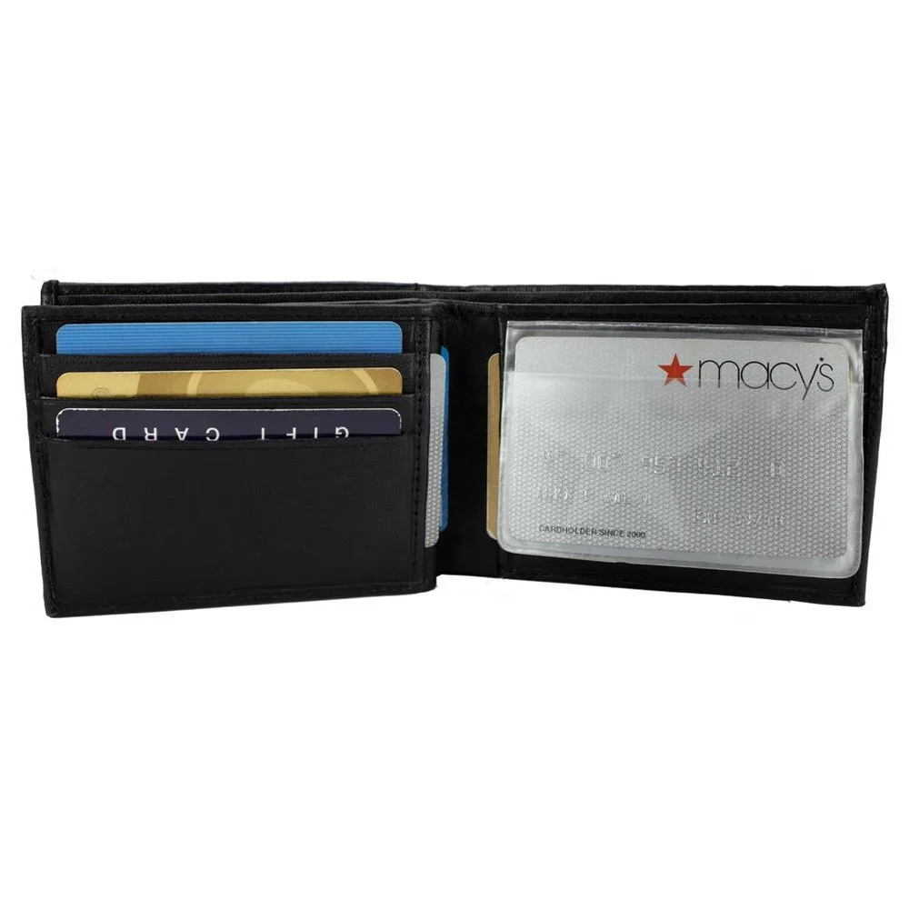 Men Bifold Lambskin Leather Black Wallet